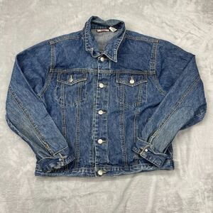 Real Work Wear Jean Trucker Jacket Mens S Blue‎ Denim Long Sleeve Button Front